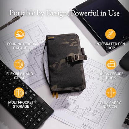 LOCHBY® Voyager Journal | Water Resistant Waxed Canvas | Pen Loop | Included Tomoe River Notebook | Perfect for Travel, Art, Bullet Journal - color: Black Multicam, size: Traveler's Notebook Hook