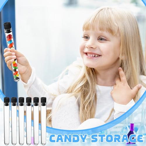 24 Pake 8 ml Clear Test Tubes with Caps 12x100mm Plastic Vials Test Tubes for Scientific Experiments Halloween Christmas Scientific Themed Birthday Party Supplies Candy Storage (Black) - color: Black