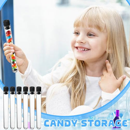 24 Pake 8 ml Clear Test Tubes with Caps 12x100mm Plastic Vials Test Tubes for Scientific Experiments Halloween Christmas Scientific Themed Birthday Party Supplies Candy Storage (Black) - color: Black