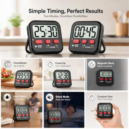 Antonki 2 Pack Digital Timer for Kids Classroom Kitchen Timers for Cooking - color: New Black