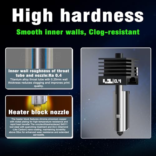 2Pcs 0.4MM Bamboo H2/P2S/X2D/A2L Hotend Kit for Bambu Lab A2L X2D P2S H2 Series 3D Printer, All-Metal 500℃ Extruder Hot End Print Head Replacement with Hardened Steel Nozzle,Heater Block - size: 4MM*2