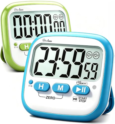 Antonki 2 Pack Classroom Timers for Kids Teachers, Magnetic Countdown Digital Kitchen Timer for Cooking, Study, Exercise, Games, Time Mangement - Loud/Silent Mode - Battery Included - color: Sky Blue & Green