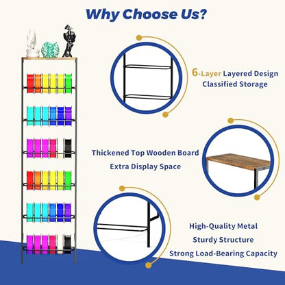Wall Mount 3d Printer Filament Storage Rack, 6 Tier Filament Spool Holder