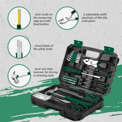 DEKOPRO 50 Piece General Household Hand Tool Kit with Plastic Toolbox Storage Case, All Purpose Home Tool Kit Includes Essential Tools for Office College Repairs - Green - color: Green-50pcs