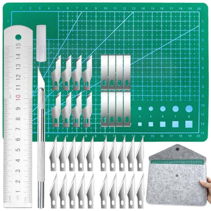 Precision Craft Knife Set with 36 Blades, Cutting Mat & Felt Pouch