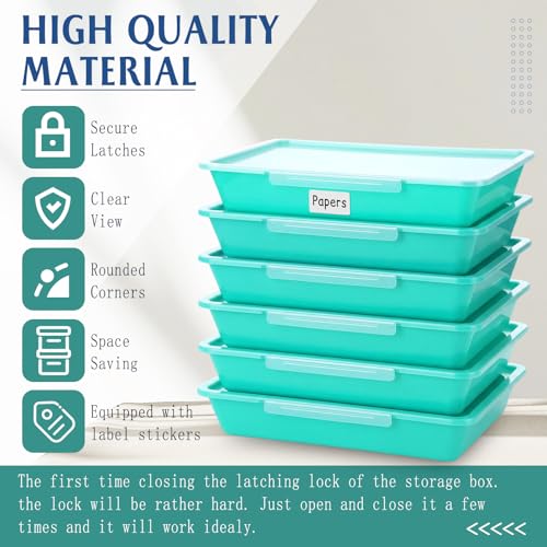 Tinlade 12 Pcs Classroom Paper Storage Bins with Lids, Teal, 13x10in - color: Teal