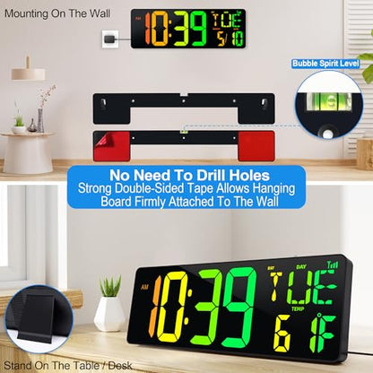 17.2" Large Digital Wall Clock with Bluetooth Auto Sync Time Big Timer - color: Black Shell