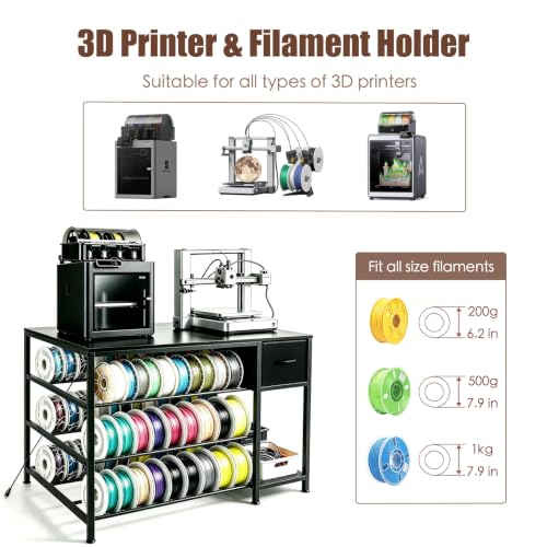 3D Printer Stand with Fliament Storage, Heavy Duty 3D Printer Table (Black) - color: Black, size: 3Tier