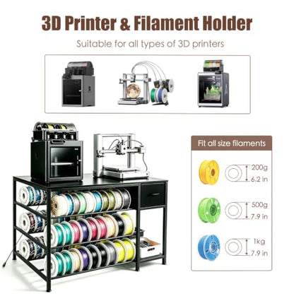 3D Printer Stand with Fliament Storage, Heavy Duty 3D Printer Table (Black) - color: Black, size: 3Tier
