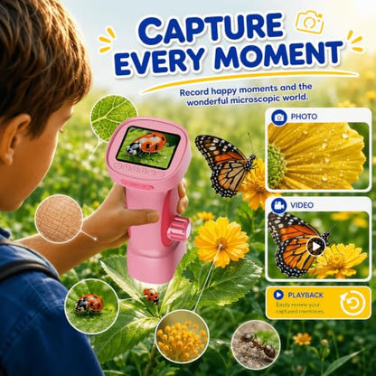 1000X Handheld Digital Microscope for Kids: Explorer 4K Magnifying Glass - color: Pink