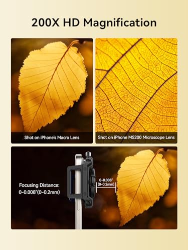 MIAO LAB 200X Phone Microscope Lens, Phone Camera Micro Lens with Universal Clip/LED Light/CPL, Mini Pocket Microscope Attachment for iPhone 17/16/15/14/13 Series and Most Smartphone