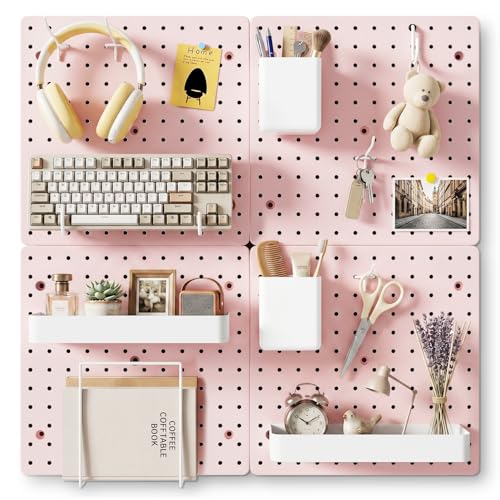 FZK Modular Plastic Pegboard Wall Organizer Kit, Pink, 12x12, 4 Panels - color: Pegboard Kit-Pink-2