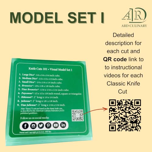 Knife Cuts 101, ARD Culinary 3D Visual Model Set 1-. A Level I Educational Precision Knife Skill Development Practice Reference Measuting Training Tool
