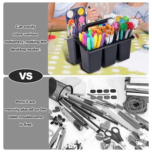 Plastic Caddy With Handle,Protable Classroom Craft Caddy, 6-pack Storage Caddy For Pencil,Pen,Craft Tools (Black) - color: Black