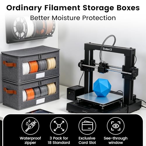 3 Pack 3D Printer Filament Storage Box with Dual Waterproof, Holds 18 Rolls
