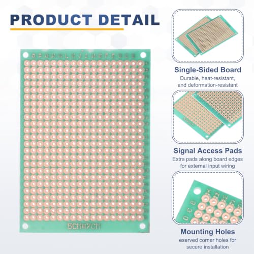 5Pcs 7x5cm PCB Prototype Board w 40-Pin Headers, Green - size: 7x5cm(2.54mm Pitch/1.3mm T)