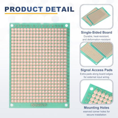 5Pcs 7x5cm PCB Prototype Board w 40-Pin Headers, Green - size: 7x5cm(2.54mm Pitch/1.3mm T)