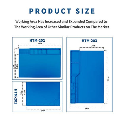 Hengtianmei Heat Insulation Silicone Repair Mat with Scale Ruler and Screw Position for Soldering Iron, Phone and Computer Repair Size: 14 x 10 Inches (H-201) - size: H-201
