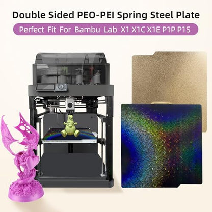 IdeaFormer-3D Rainbow PEY+Textured PEI Build Plate for Bambu Lab X2D/X1C/X1/X1E/A1/P1S/P1P/P2S, Double Sided PEY PEI Spring Steel Sheet 257x257mm for Bambulab 3D Printers