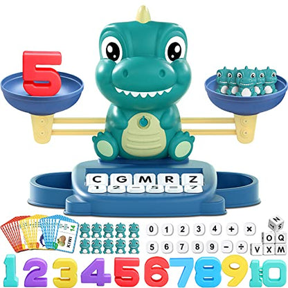 Kaodezhu Dinosaur Math Balance Toys, Montessori Toys for 3 Years Old Kids - color: Advanced Green