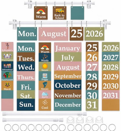 96 Cards Classroom Bulletin Board Decorations Set for Teachers,Flip Calendar with Holder for Classroom,Adjustable Calendar,Preschool Elementary Home Decor Supplies（Modern Fun Ultimate Boho） - style: Modern Fun Ultimate Boho