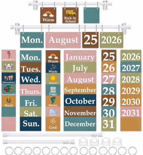 96 Cards Classroom Bulletin Board Decorations Set for Teachers,Flip Calendar with Holder for Classroom,Adjustable Calendar,Preschool Elementary Home Decor Supplies（Modern Fun Ultimate Boho） - style: Modern Fun Ultimate Boho