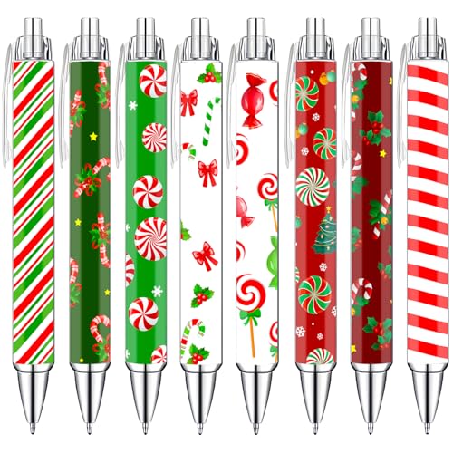 Idealmuzik Candy Cane Pens Set – Cute Holiday-Themed Gel Pens for Kids, Teachers, and Office Gift Exchange – Red and White Candy Cane Designs – Perfect Stocking Stuffers and Stationery Gifts,8 Pack - color: Christmas