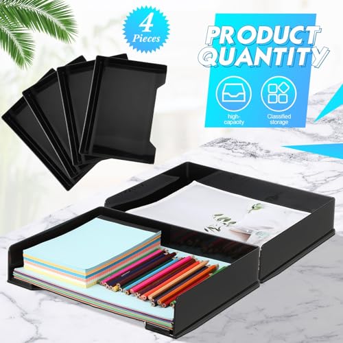 DoubleFill 4 Pcs Stackable Letter Tray Plastic Paper Tray, Black - color: Black