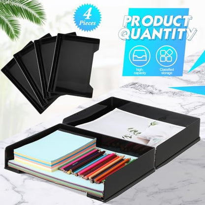 DoubleFill 4 Pcs Stackable Letter Tray Plastic Paper Tray, Black - color: Black