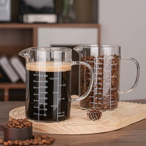 BCnmviku 500ML 2 CUP Glass Measuring Cup With Handle, High Borosilicate Glass Three Scales (OZ, Cup, ML/CC for Kitchen or Restaurant Easy To Read - size: large