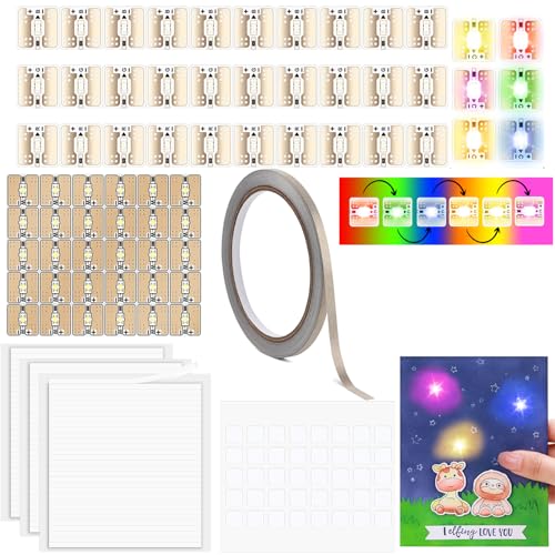60 Pcs LED Circuit Stickers Light Craft Kit for Making Light-Up Cards Projects, with 1 Roll Conductive Tape 3 Sheets Adhesive Foam Strips, Add Lights to Special Cards, Rainbow Blink & White Color - color: 60 Led + 1 Conductive Tape + 3 Foam Stickers C