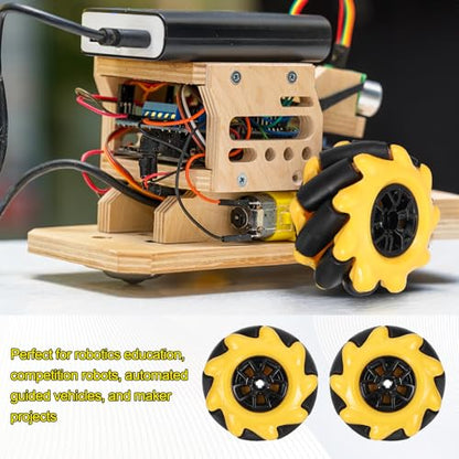 MECCANIXITY 4Pack Mecanum Wheels Set, 60mm / 2.36 ABS Rubber left and right Omnidirectional Wheels for Smart Robot Car Parts DIY Models Accessories, Yellow - size: 60mm / 2.36"