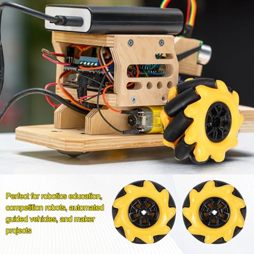 MECCANIXITY 4Pack Mecanum Wheels Set, 80mm / 3.15 ABS Rubber left and right Omnidirectional Wheels for Smart Robot Car Parts DIY Models Accessories, Yellow - size: 80mm / 3.15"
