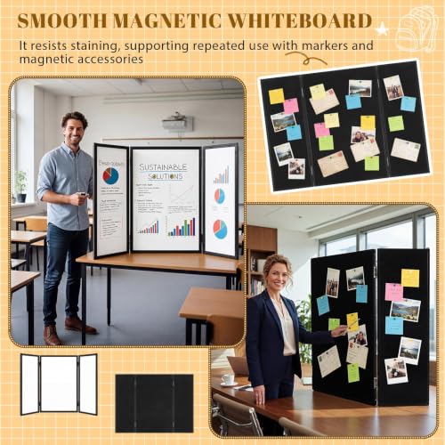48 x 36 Trifold 3-Panel Display Board with Black Felt Board and Storage Bag - color: White-black, size: 48 x 36inch