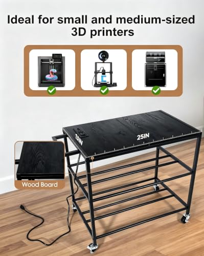 Small 3D Printer Stand Cart with Outlet, Wheels & Filament Storage Rack
