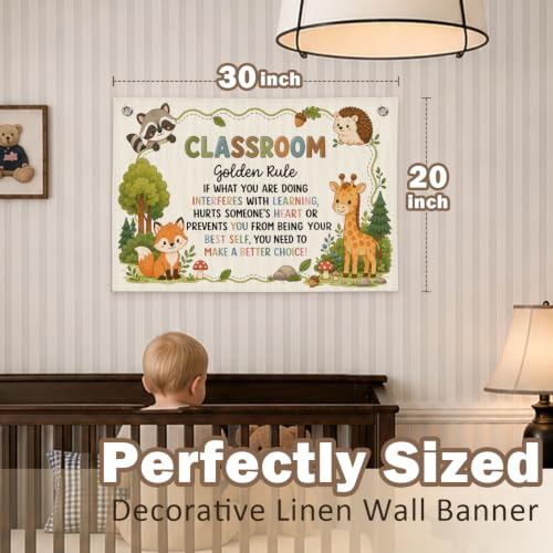 Woodland Classroom Golden Rule Decor Canvas Wall Hanging Banner, - color: 03-Classroom Golden Rule - Woodland Theme