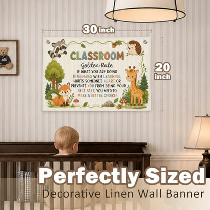 Woodland Classroom Golden Rule Decor Canvas Wall Hanging Banner, - color: 03-Classroom Golden Rule - Woodland Theme