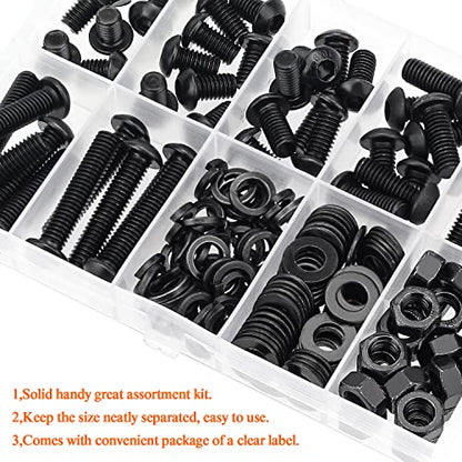 HELIFOUNER 147 Pieces M6 x 8mm /10mm /12mm /16mm /20mm /25mm /30mm, Button Head Socket Cap Screws Bolts Washers Nuts Kit, 10.9 Grade Alloy Steel, Full Threaded, Black - size: M6, style: Button Head