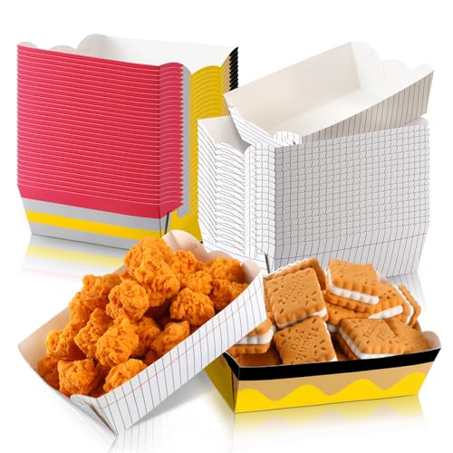 Cunhill 60 Pack Paper Food Trays 1 Lb Disposable Carnival Back to School - size: 1 lb, style: Back to School