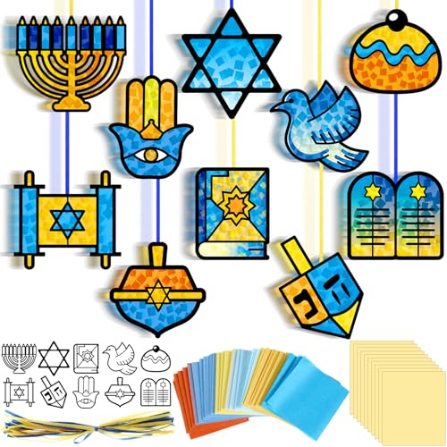 Eersida 32 Pcs Hanukkah Suncatchers Craft Kits, Chanukah DIY Ornaments - style: Hanukkah