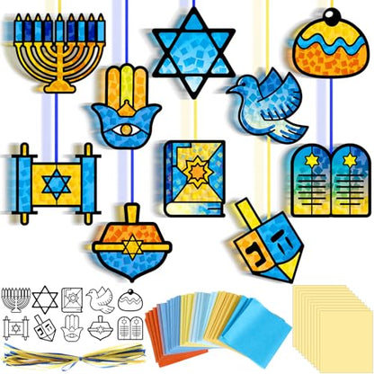 Eersida 32 Pcs Hanukkah Suncatchers Craft Kits, Chanukah DIY Ornaments - style: Hanukkah