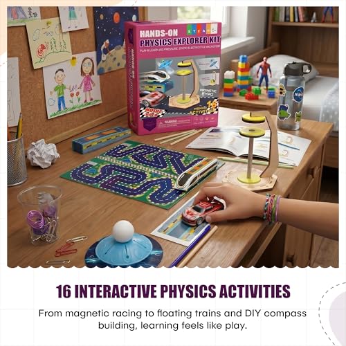 Physics Science Kit for Kids Ages 8-12 | STEM Educational Gift with 16 Experiments | Static Electricity, Magnetism & Air Pressure | DIY Science Set for Boys & Girls Birthday Christmas
