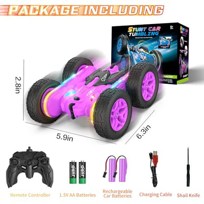 Terucle Remote Control Car, Rc Cars Stunt RC Car Toys New Upgraded Strip Lights and Headlights Girl Toys Double-Sided 360° Rotating 4WD Drift Truck for Boys Girls Birthday Gift (Purple) - color: Purple
