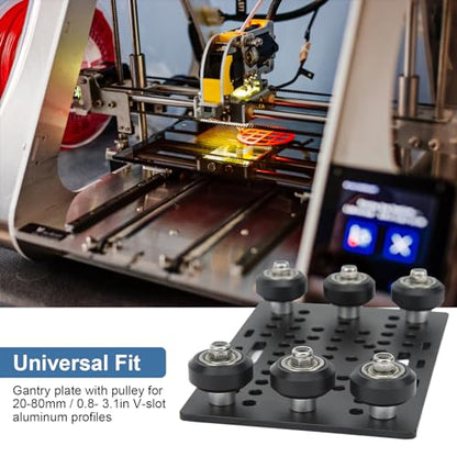 Gantry Plate Kit Aluminum Black Anodized 3D Printer Gantry Board with Pulley for 20-80mm / 0.8-3.1in Aluminum Extrusion Linear Rail 3D Printer Accessories