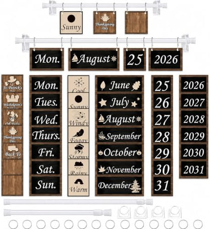 96 Cards Classroom Bulletin Board Decorations Set for Teachers,Flip Calendar with Holder for Classroom,Adjustable Calendar,Preschool Elementary Home Decor Supplies（Wood Grain,Industrial Chic） - style: Industrial Chic
