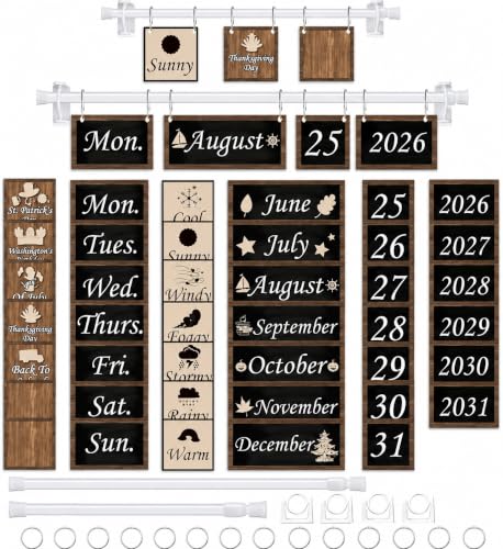 96 Cards Classroom Bulletin Board Decorations Set for Teachers,Flip Calendar with Holder for Classroom,Adjustable Calendar,Preschool Elementary Home Decor Supplies（Wood Grain,Industrial Chic） - style: Industrial Chic
