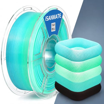 iSANMATE Translucent PETG 3D Printer Filament 1.75mm Green-Blue Gradient - color: Translucent Green Blue