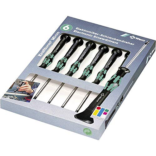 Wera 05118156001 2052/6 Hexagon screwdriver set and rack for electronic applications, 6 pieces - size: Ball-End: 1.5x60mm, 2x60mm, 2.5x60mm, 3x60mm, 0.9x40mm, 1.3x90mm