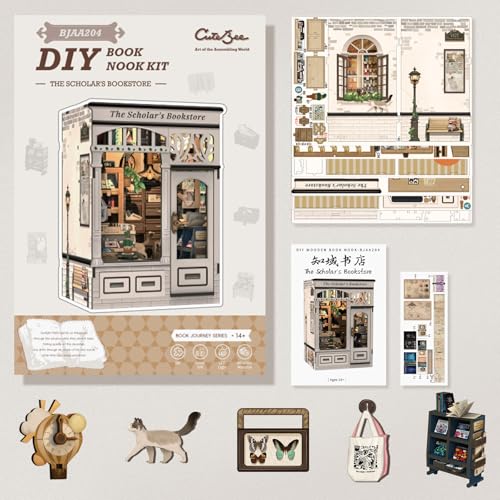 CUTEBEE Book Nook Kit for Adults, Cat Miniature House Kit, Adult Craft Gift - color: The Scholar's Bookstore