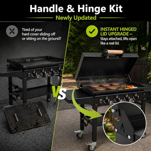 Handle & Hinge Kit for Blackstone Griddle 28" 36" 44" Lid Hinges and Handle - color: BLACK